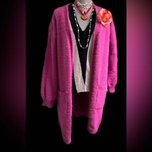 Vibrant Pink Open-Front Cardigan Sweater